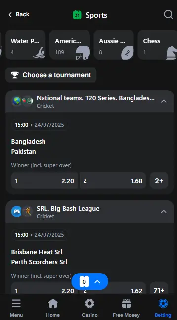 1win cricket betting app