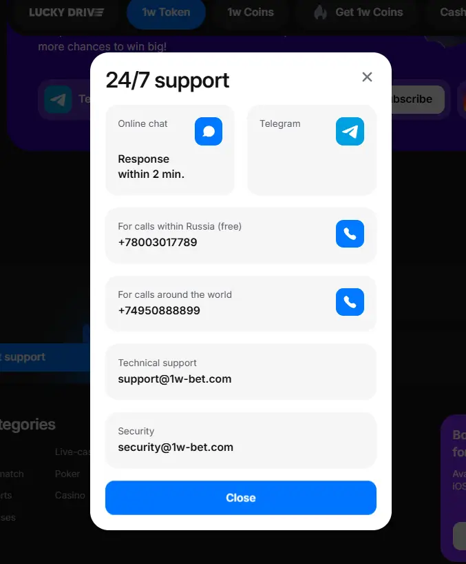 1win support